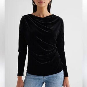 Express Skimming Velvet Draped Cowl Neck Ruched Side Top S